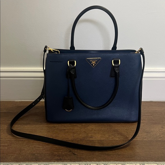 Prada Handbags - Prada Dark Blue Leather Satchel